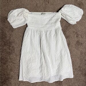 Abercrombie & Fitch White Textured Off Shoulder Mini Dress Romper